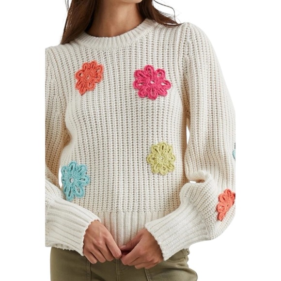 Rails Romy Sweater Ivory Multi Colored Daisies Chunky  Knit Crochet XS - Current - Picture 4 of 9